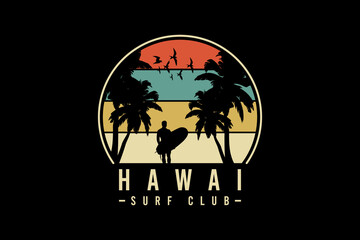 Hawaii surf club,t-shirt merchandise silhouette mockup typography