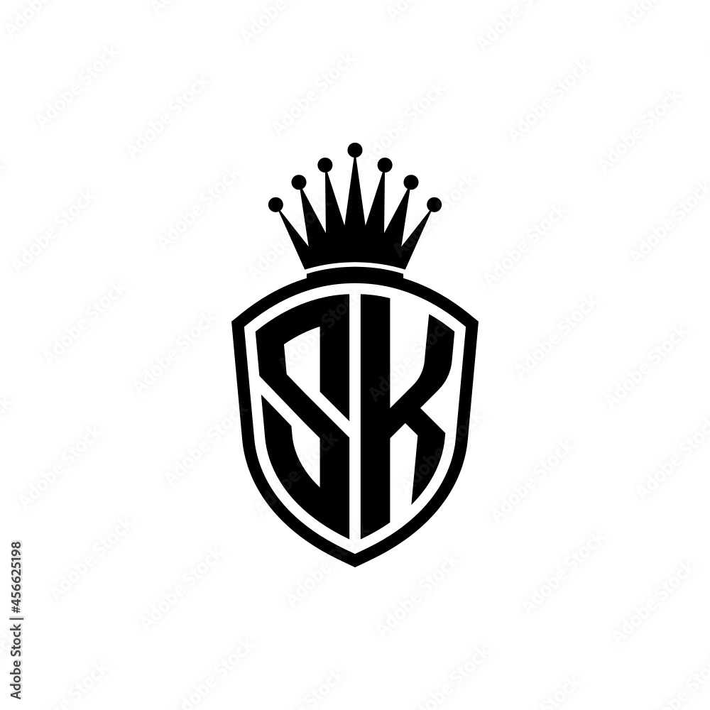 Monogram logo with shield and crown black simple SK Stock Vector ...