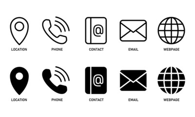 Essential icons set for business card. Glyph and line icon element for  business card design template.