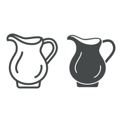 Poster - Jug of coffee cream line and solid icon, catering business concept, porcelaim milk jug vector sign on white background, outline style icon for mobile concept and web design. Vector graphics.