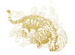Illustration of golden tiger and waves