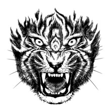 Asian-style Illustration Of A Barking Tiger's Face