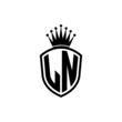 Monogram logo with shield and crown black simple LN
