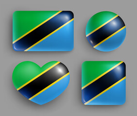 Wall Mural - set of glossy buttons with tanzania country flag. eastern africa republic national flag, shiny geome