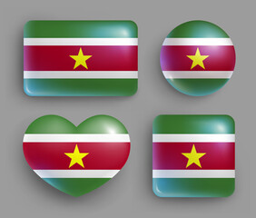 Wall Mural - set of glossy buttons with suriname country flag. south america country national flag, shiny geometr