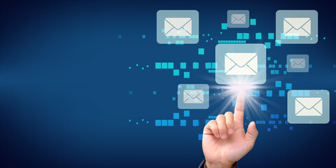 Poster - Touching email marketing concept, person reading e-mail on smartphone, receive new message