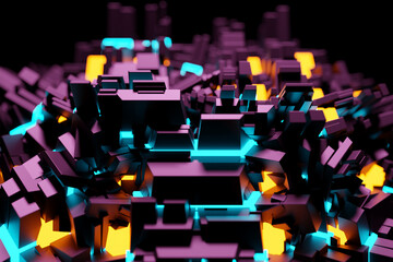 Poster - 3d illustration of a pattern in the form of metal, technological plating of a spaceship or a robot. 
