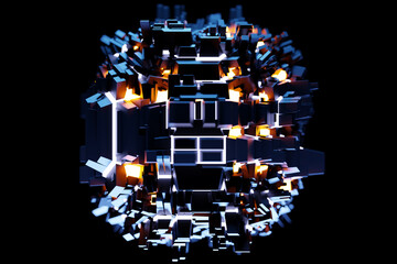 Poster - 3d illustration of a pattern in the form of metal, technological plating of a spaceship or a robot. 