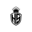 Monogram logo with shield and crown black simple HS