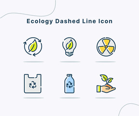 Wall Mural - ecology dash line icon collection package white isolated background with modern flat cartoon style