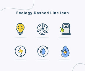 Wall Mural - ecology dash line icon collection package white isolated background with modern flat cartoon style