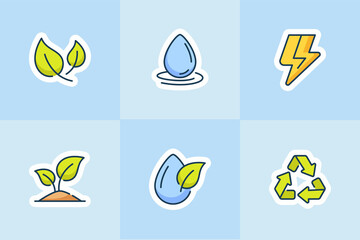 Wall Mural - ecology icons set collection package blue isolated background with modern cartoon flat style