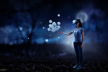 Poster - Woman wearing virtual reality goggles