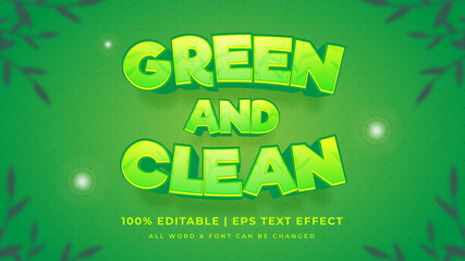 Poster - Green and clean editable 3d vector text style effect. Editable illustrator text style.