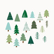 Christmas tree illustration set, Vector hand drawn elements