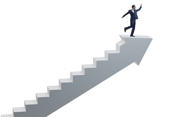 Wall Mural - Businessman climbing career ladder in business concept