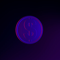 Poster - Dollar coin neon icon. 3d rendering ui ux interface element. Dark glowing symbol.