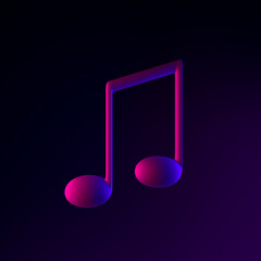 Poster - Neon musical note icon. 3d rendering ui ux interface element. Dark glowing symbol.