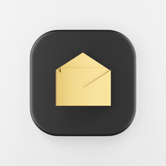 Poster - Golden envelope icon. 3d rendering black square key button, interface ui ux element.