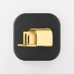 Poster - Gold mailbox icon with letters. 3D rendering of black square key button, ui ux interface element.