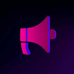Poster - Neon flat megaphone icon. 3d rendering ui ux interface element. Dark glowing symbol.