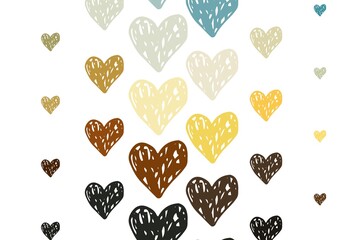 Poster - Light Blue, Yellow vector background with Shining hearts.
