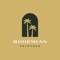 Wall Mural - bohemian palm tree niche door logo vector icon illustration