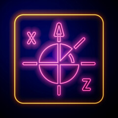Poster - Glowing neon Trigonometric circle icon isolated on black background. Vector