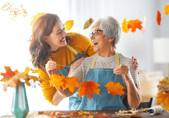 Wall Mural - Women doing autumn decor