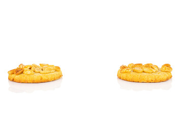 Group of two whole delicious cookie with peanuts on white background