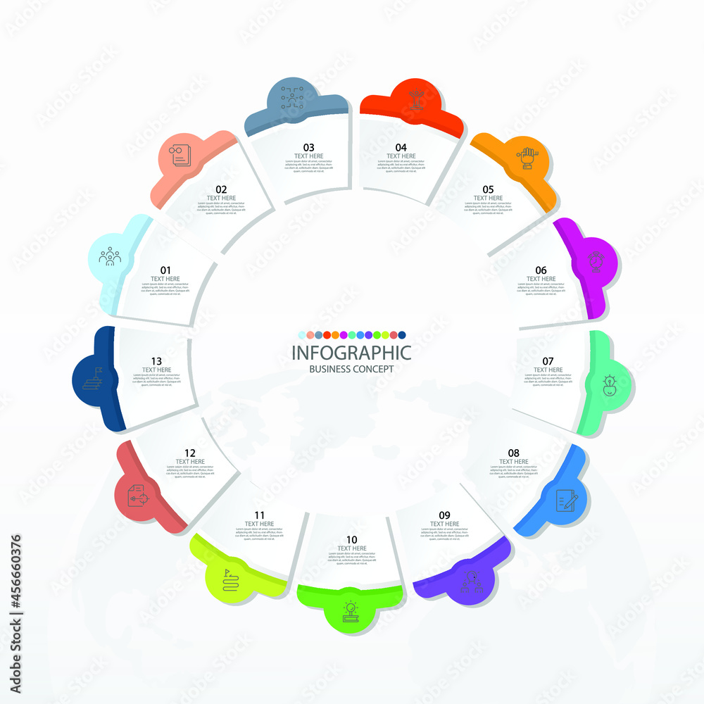 Basic circle infographic template with 13 steps, process or options ...