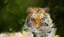 Low Poly Illustration Of A Lying Tiger. Calendar Design For 2022. Year Of The Tiger According To The Eastern Calendar. New Year. Orange On Green. Sketch For The Website, Social Networks And Printing.