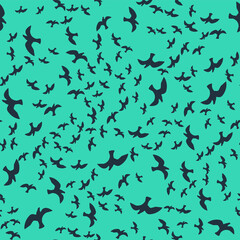 Poster - Black Bird seagull icon isolated seamless pattern on green background. Vector