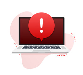 Sticker - Alert message laptop notification. Danger error alerts, laptop virus problem or insecure messaging spam problems notifications. Vector illustration.