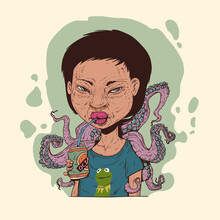 A Girl Covered By Octopus Tentacles 