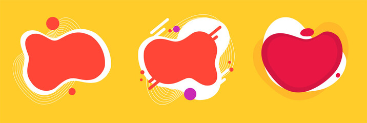 Aufkleber - Abstract fun curved fluid background shapes elements set design for kids party pattern red yellow color vector illustration comic style isolated, doodle backdrop form for playground or child print