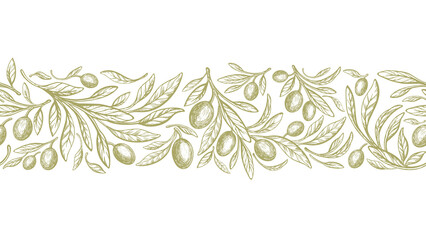 Olive seamless pattern, repeat stripe. Drawn fruit