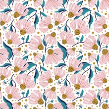Floral Seamless Vector Pattern With Pink Wildflower. Pink Floral Background For Textile, Fabric Wallpaper, Surface, Scrapbooking.