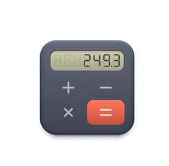 Poster - Business calculator web icon with display and buttons. Accounting, finance or business mobile phone application icon, accounting program or online service UI calculation 3d realistic vector pictogram