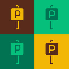 Poster - Pop art Parking icon isolated on color background. Street road sign. Vector