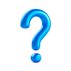 Fototapete - Blue question mark icon sign or ask faq answer solution and information support illustration business symbol isolated on white background with problem graphic idea or help concept. 3D rendering.