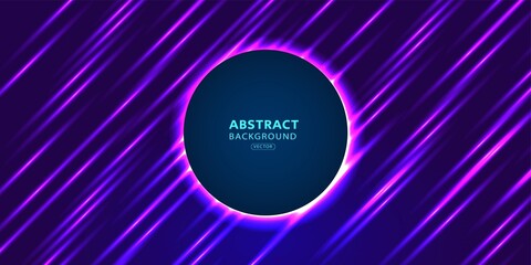 Wall Mural - 3d render, abstract minimal background, pink blue neon light round frame with copy space