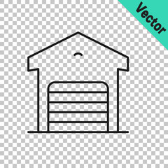 Black line Warehouse icon isolated on transparent background. Vector