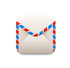 Poster - Mail envelope icon. E-mail smartphone application, messaging and mailing mobile service, delivery company app 3d vector icon or UI pictogram with white paper envelope with red and blue stripe