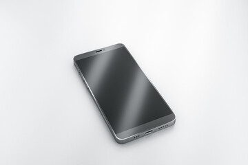 Poster - Empty smartphone with reflections on white background. Technology and device concept. 3D Rendering.