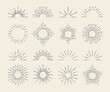 Set of Vintage Sunbursts in Different Shapes. Trendy Hand Drawn Retro Bursting Rays Design Elements. Hipster Vector illustration