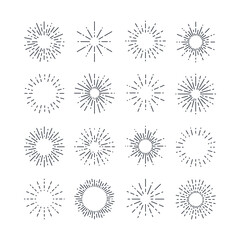 Wall Mural - Set of Vintage Sunbursts in Different Shapes. Trendy Hand Drawn Retro Bursting Rays Design Elements. Hipster Vector illustration