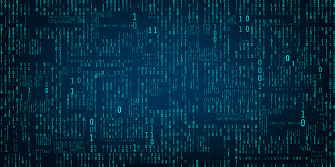Leinwandbilder - Matrix of binary numbers. Binary computer code. Futuristic or sci-fi backdrop. Flow of blue random digital numbers. Numbers falling on the dark background. Vector