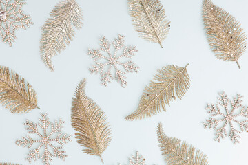 Christmas decor background. Flat lay, top view.