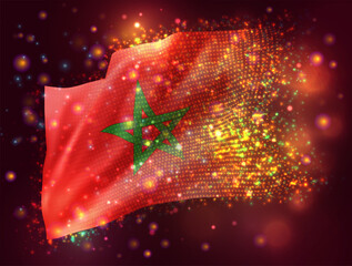 Wall Mural - Morocco,  vector 3d flag on pink purple background with lighting and flares